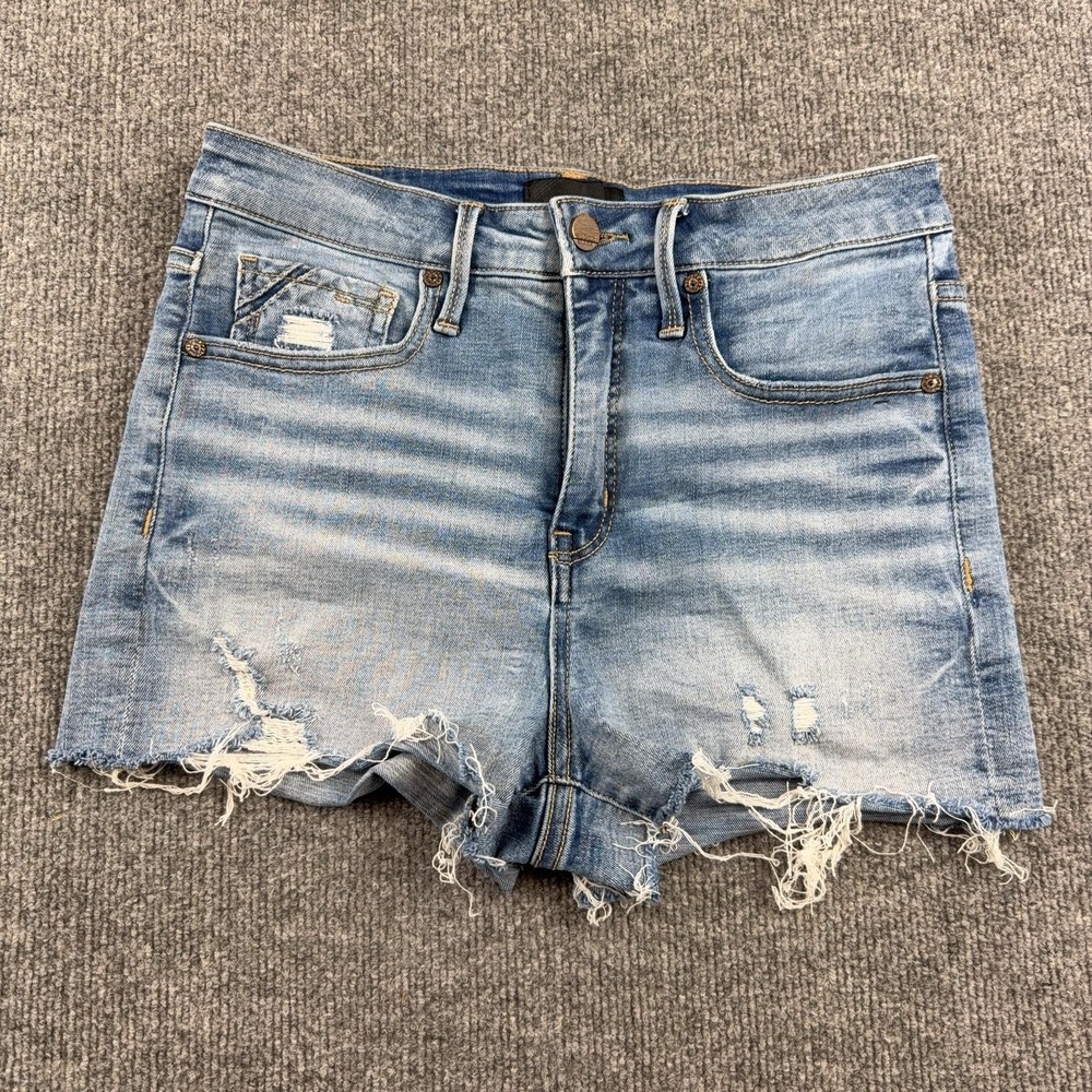 Buckle Black Shorts Womens 28 Blue Denim Distressed Cutoff Frayed Hem Stretch